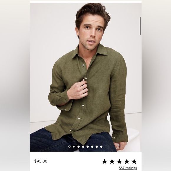 Banana Republic Men's 100% Linen Olive Button Down Shirt Size M - Picture 1 of 9